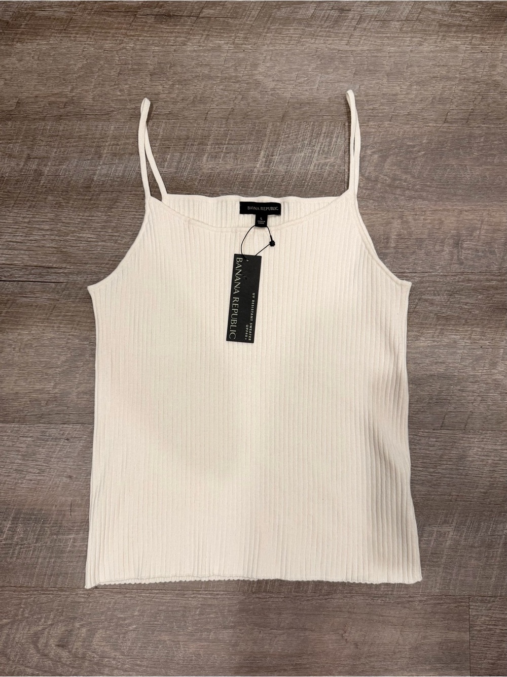 Banana Republic Ribbed Sweater Tank NWT Size L Ivory UPF 40+ Knit Cami Old Money
